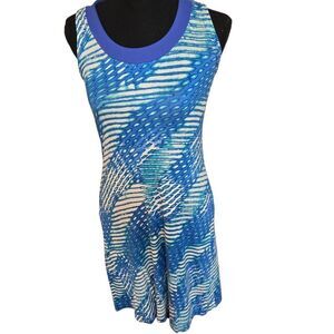 Biondo Beverly Hills Womens Striped Geometric Dye Sleeveless Tank Dress Blue XS